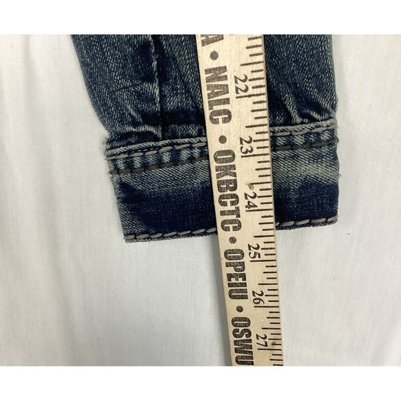 Rivet de Cru Classic Denim Jacket Long Sleeve Button Distressed Men's Small, NWT - Picture 6 of 11